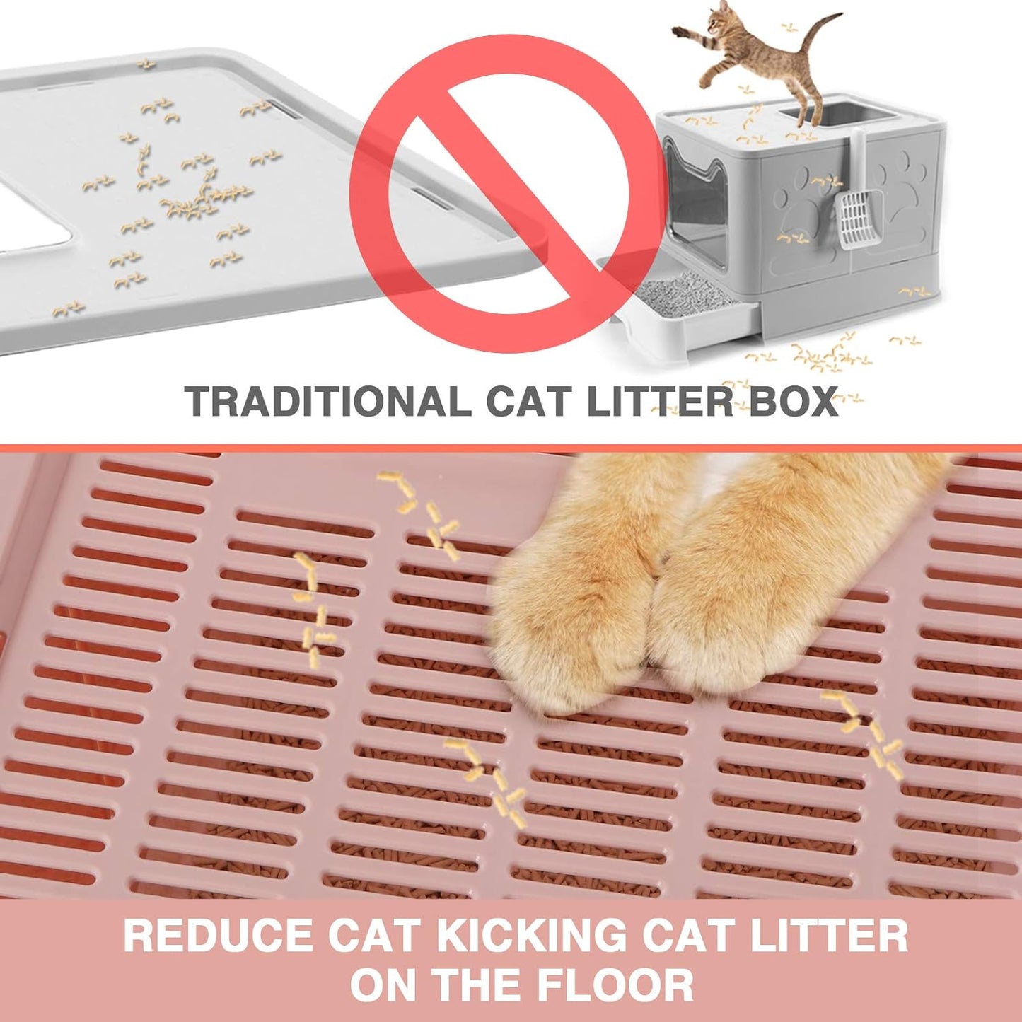 Enclosed Litter Box Large, Foldable Top Entrance Cat Litter Box with Lid, Easy Clean No Smell Pet High Sided Litter Box