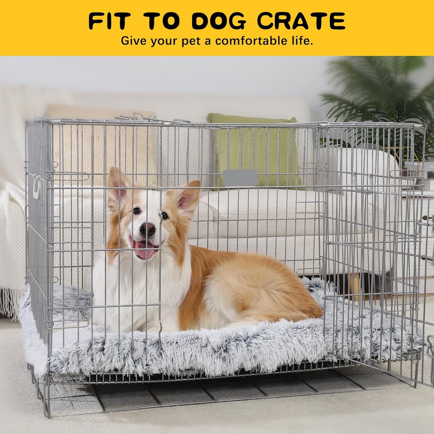 Large Dog Crate Bed Crate Pad Mat for Medium Small Dogs&Cats,Fulffy Faux Fur Kennel Pad Comfy Self Warming Non-Slip Dog Beds for Sleeping and anti Anxiety (30X20 Inch, Grey)