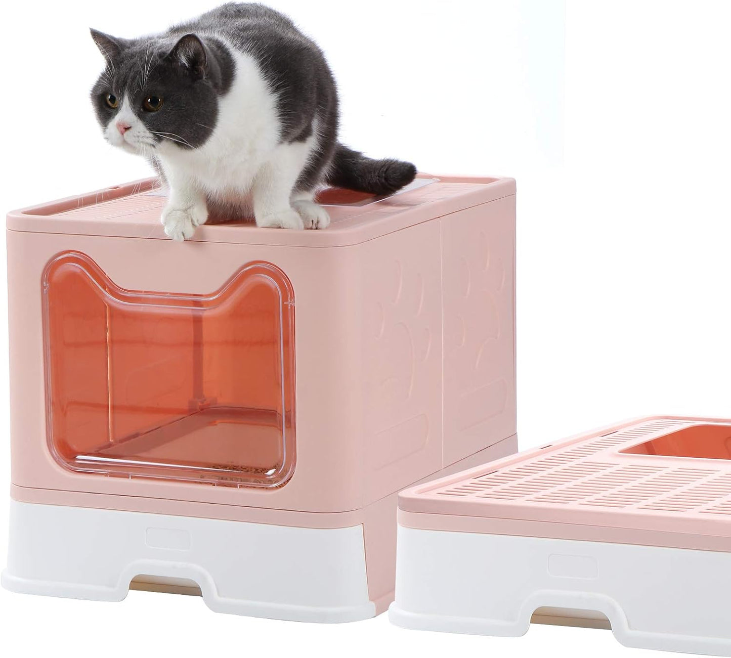 Enclosed Litter Box Large, Foldable Top Entrance Cat Litter Box with Lid, Easy Clean No Smell Pet High Sided Litter Box