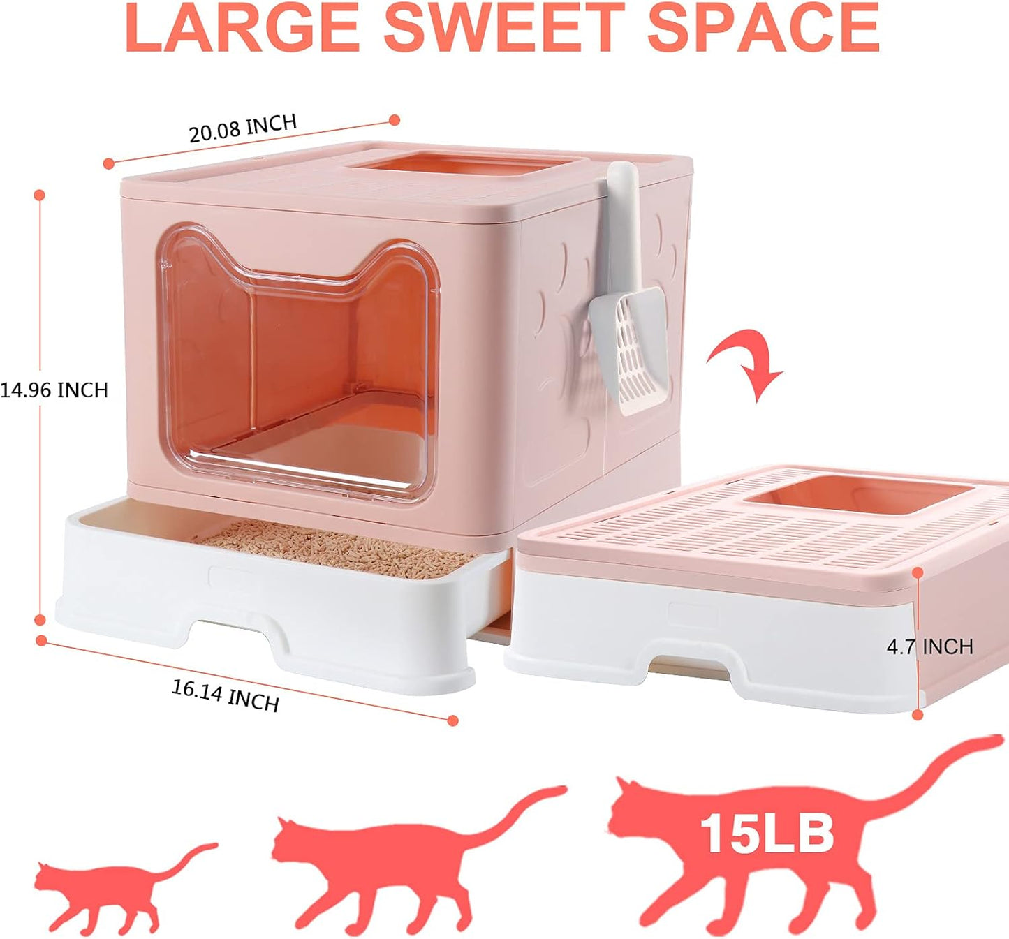 Enclosed Litter Box Large, Foldable Top Entrance Cat Litter Box with Lid, Easy Clean No Smell Pet High Sided Litter Box