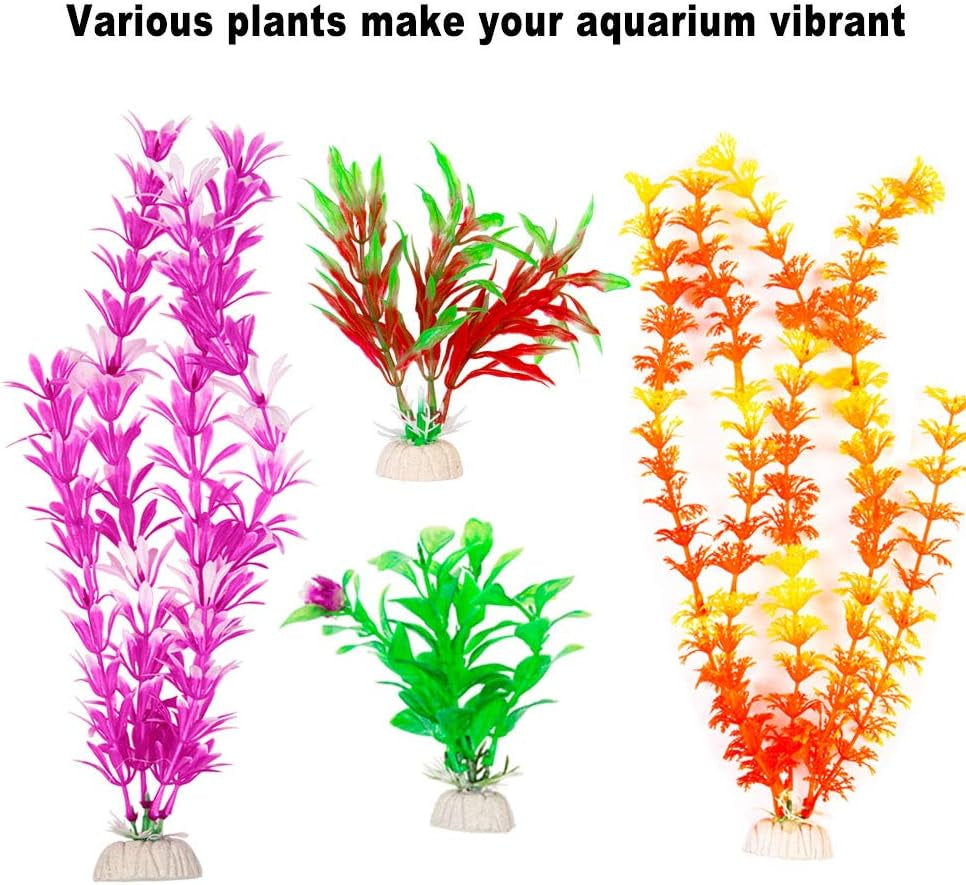 9 Pack Large Aquarium Plants Artificial Aquatic Plants, Simulate Plants and Aquarium Landscape Vividly (12Inch)