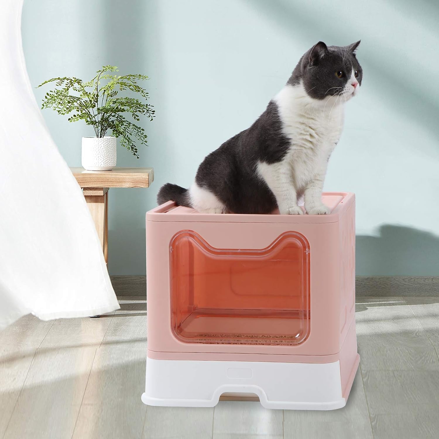 Enclosed Litter Box Large, Foldable Top Entrance Cat Litter Box with Lid, Easy Clean No Smell Pet High Sided Litter Box