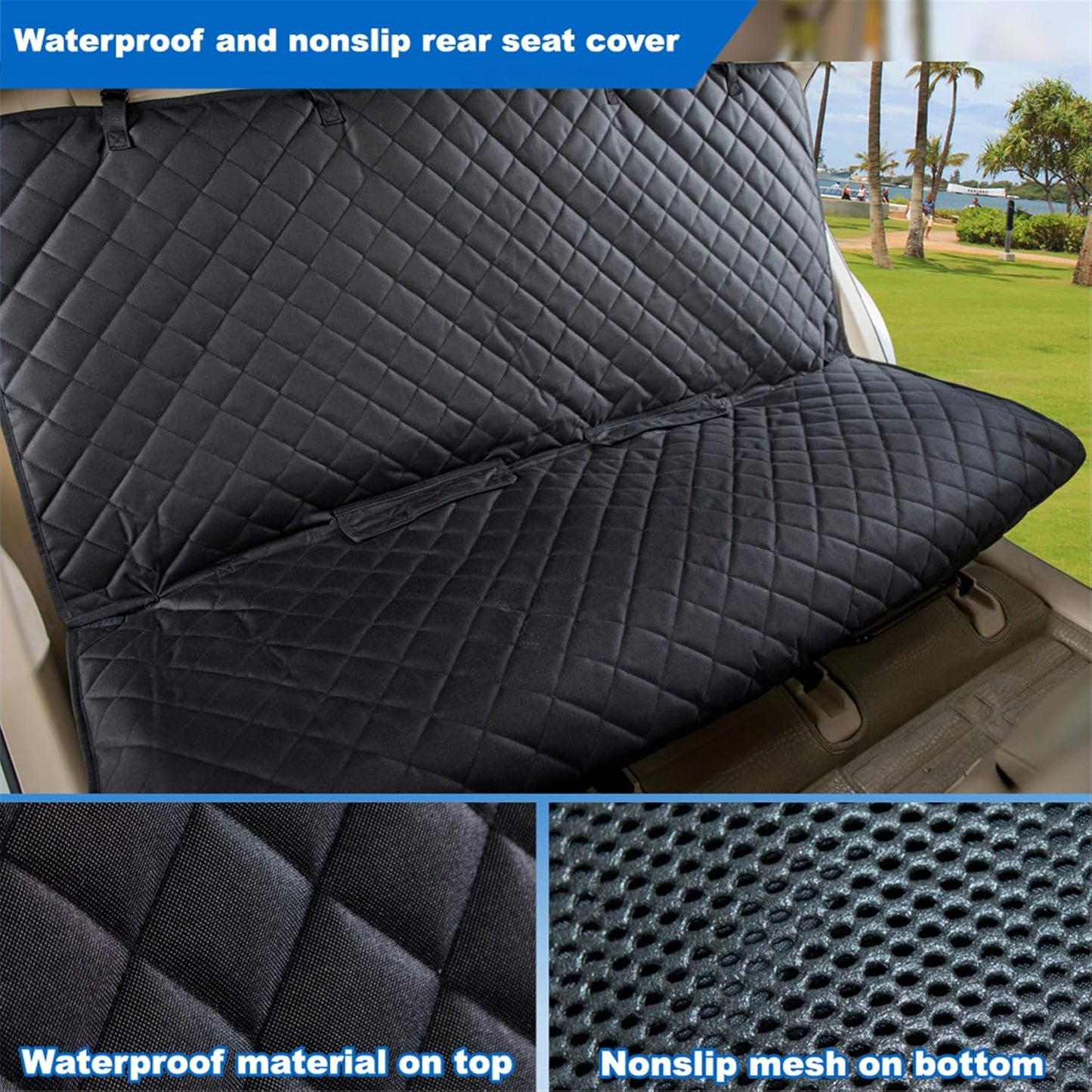 Bench Car Seat Cover - Waterproof, Heavy-Duty and Nonslip Pet Car Seat Protector for Dogs with Universal Size Fits for Trucks & Suvs(Black)