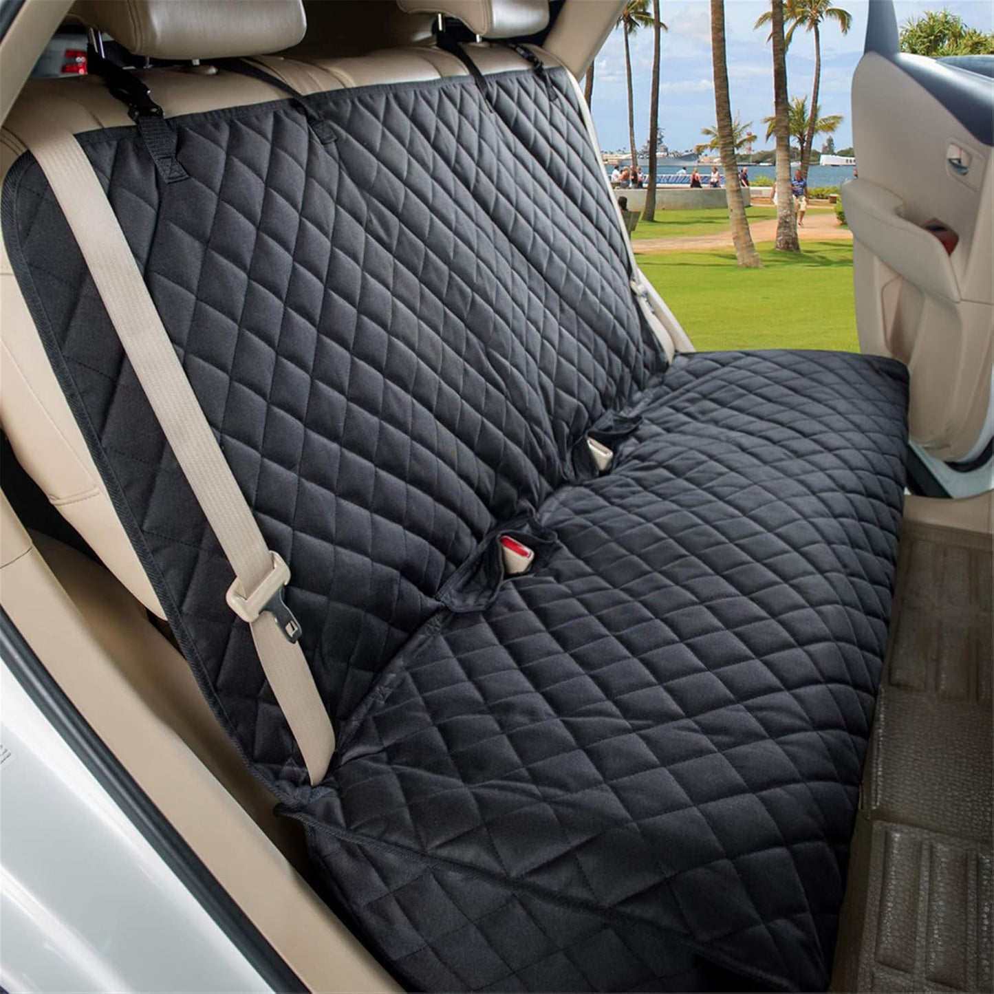 Bench Car Seat Cover - Waterproof, Heavy-Duty and Nonslip Pet Car Seat Protector for Dogs with Universal Size Fits for Trucks & Suvs(Black)