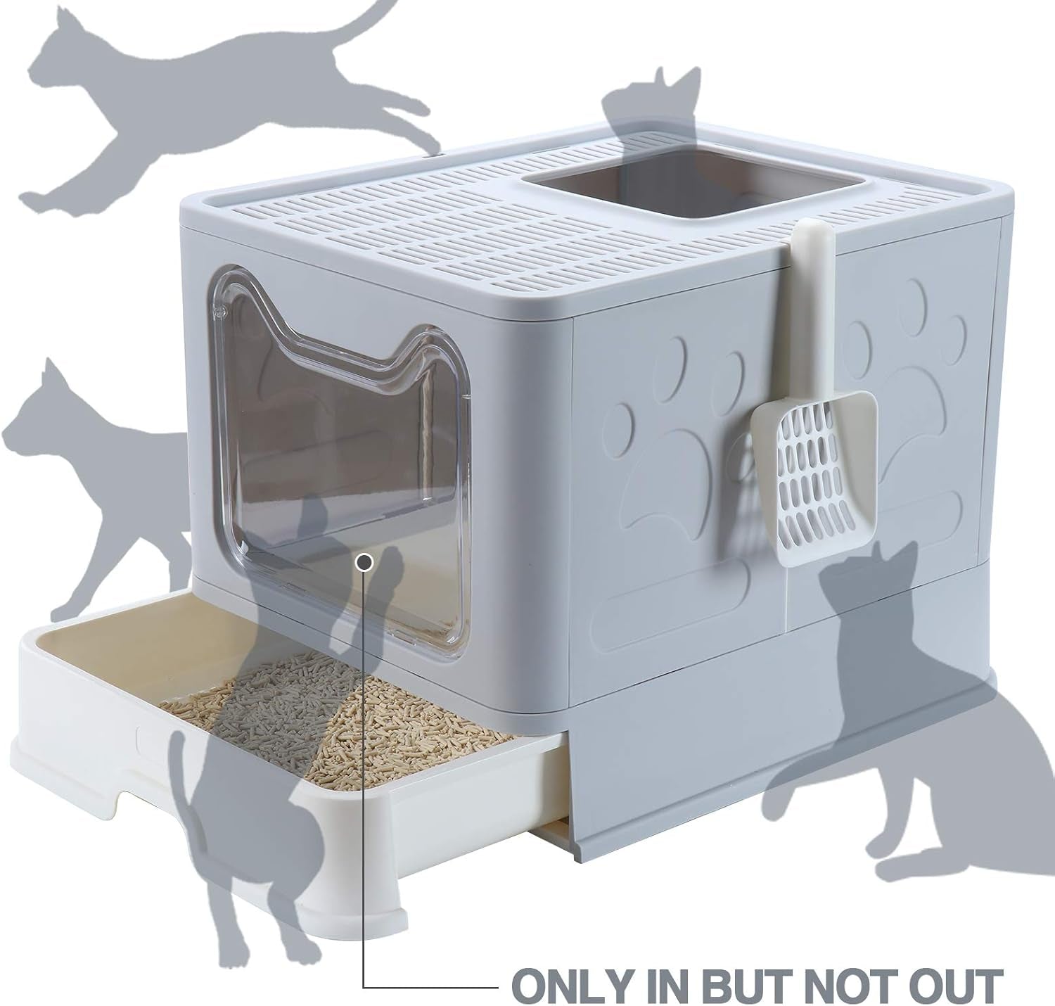 Large Cat Litter Box, Foldable Top Entry Litter Box with Lid ,Easy Clean No Smell Pet Kitty Litter Box Litter Pan Cat Potty